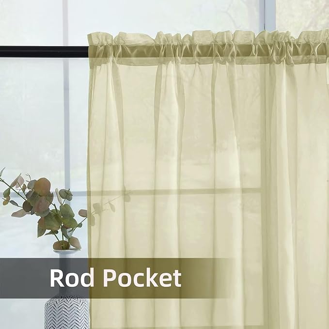 youleyar Solid Sheer Rod Pocket Curtain Voile Draperies 2 Panels White Beige Black Grey Ivory 52 Inch Width 84 Inch Long 1 Pair for Kitchen Bedroom Children Living Room Yard (Sage Green,52Wｘ84L)