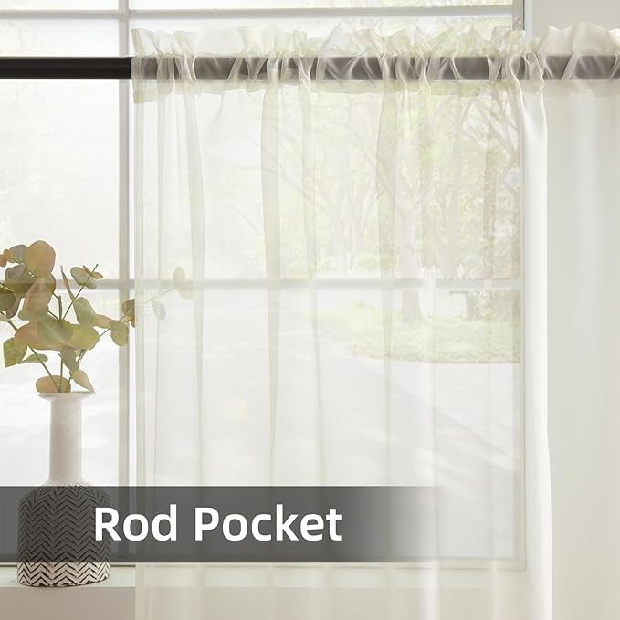 youleyar Solid Sheer Rod Pocket Curtain Voile Draperies 2 Panels White Beige Black Grey Coffee 70 Inch Width 63 Inch Long 1 Pair for Kitchen Bedroom Children Living Room Yard(Ivory,70Wｘ63L)