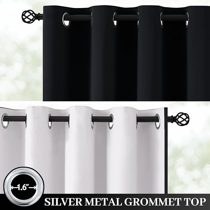 Yakamok 100% Blackout Curtain Panels 84 inches Cold and Light Blocking Drapes for Nursery, 2 Thick Layers Thermal Insulated Draperies (2 Pieces, 50 Wide Each Panel, Black Front with White Backing)