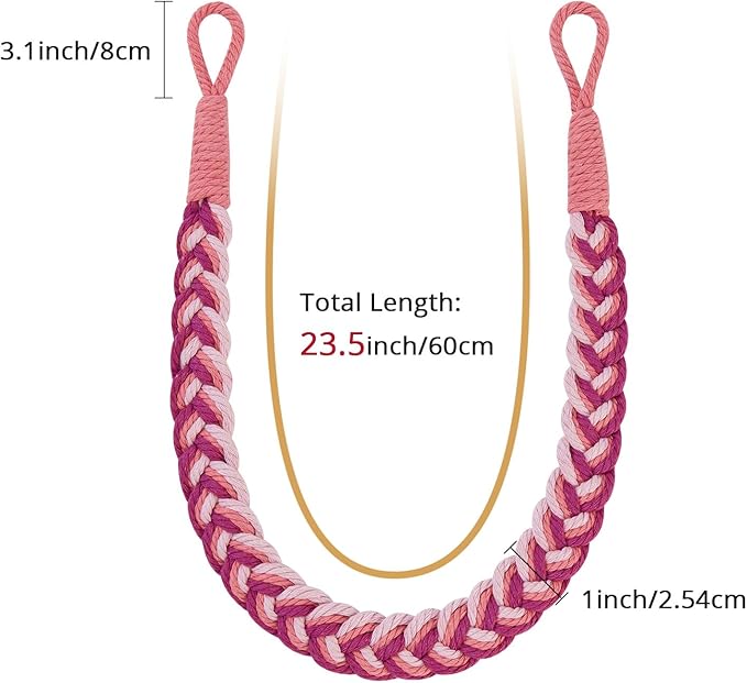NICEEC 4 Pack Natural Cotton Rope Curtain Tiebacks Elegant Boho Style Decorative Drape Tie Backs Soft Hand-Woven Rope Curtain Holdbacks with Metal Hook for Home & Office Drapery (Gradient Red)