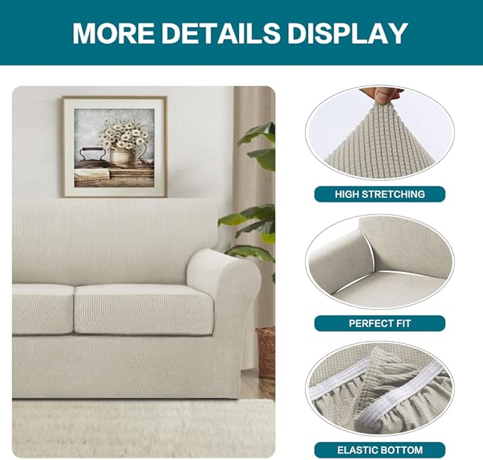 Turquoize 4 Piece Sofa Covers for 3 Cushion Couch Sofa Slipcover Soft Couch Cover for Dogs-Washable Sofa Furniture Covers with 3 Individual Large Cushion Covers (XL Sofa, Island Fossi)