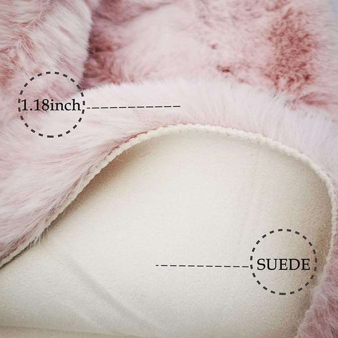 Ghouse Ultra Soft Faux Rabbit Fur Rug 5x8, Machine Washable Area Rugs for Bedroom Fluffy Rugs for Living Room, No-Shedding Carpet Sheepskin Rug Pink