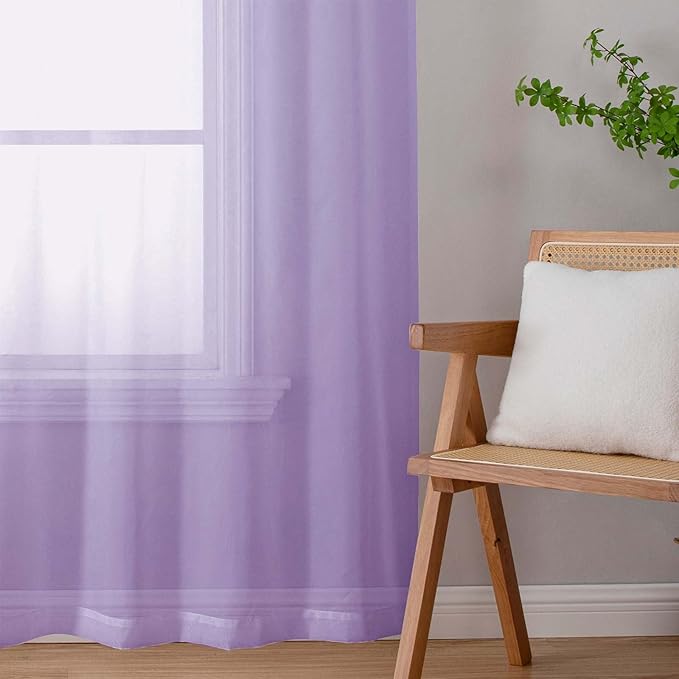 Sheer Lavender Curtains for Bedroom Living Room 63 Inch Length 2 Panels, Airy Soft Light Filtering Sheer Dining Room Curtains, Modern Rod Pocket Drapes, Lavender, Each 42" Wx63 L Inches