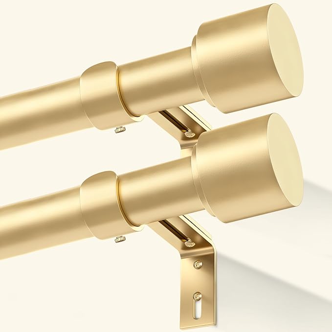 GEEBOBO 2 Pack Gold Curtain Rods for Windows 72 to 144 Inch, 1 Inch Adjustable Heavy Duty Easy Install Curtain Rods Set for Outdoor, Patio, Farmhouse, Bedroom, Living Room (Gold,30"-150",2 Pack)