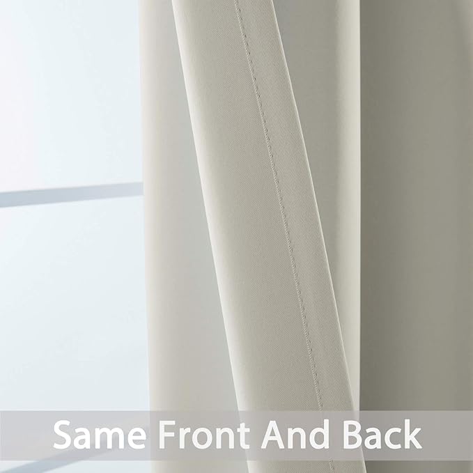 Yakamok Curtains 63 Inch Length Room Darkening Thermal Insulated Soft and Smooth Curtain with Grommet for Living Room(2 Panels,52Wx63L, Light Beige)
