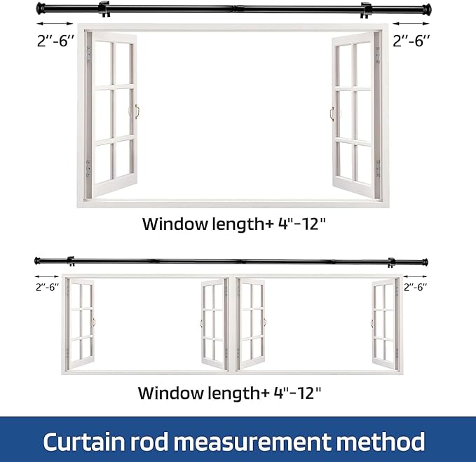 Curtain Rods 2 Pack 5/8 inch Black Curtain Rods for Windows 30 to 116 Inch with Brackets Easy to Install for Bedroom Living room Kitchen