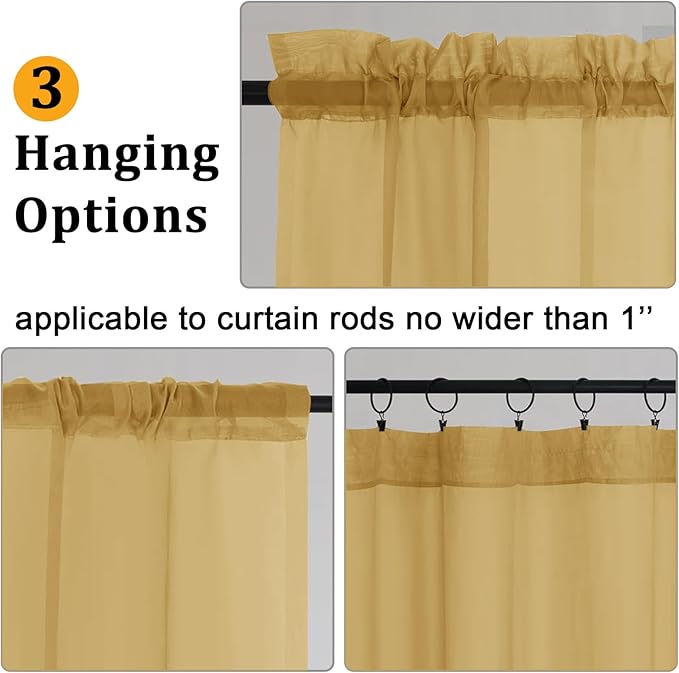 Gwine Gold Sheer Curtains 84 Inches Long 2 Panels Set for Living Room, Rod Pocket Voile Bedroom Curtains, Light Filtering Solid Window Sheer Panels, Each 42" Wx84 L
