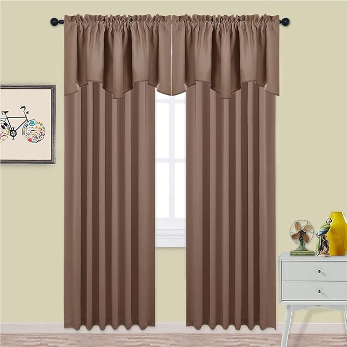NICETOWN Blackout Valances Short Curtains - W52 inches by 18 inches Half Window Topper Valance Tier Panel Drapes with Rod Pocket for Basement/Kitchen/Bedroom (Tan=Cappuccino, 2 Panels Per Package)