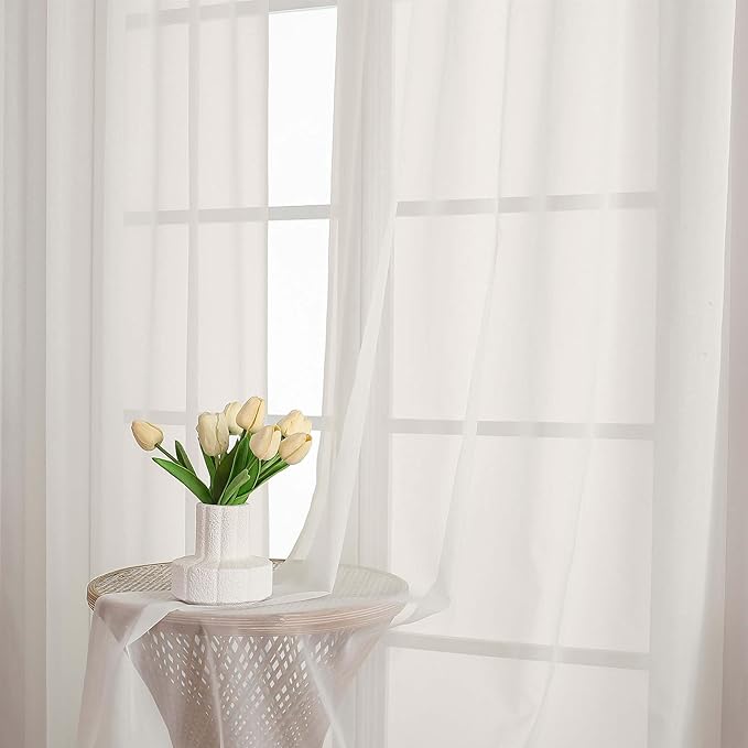 Chyhomenyc Ivory Sheer Curtains 68 Inch Length, Light Filtering Solid Color Bedroom Window Sheer Curtain Panels, Elegant Curtains & Drapes for Living Room, 42Wx68L, 2 Panels