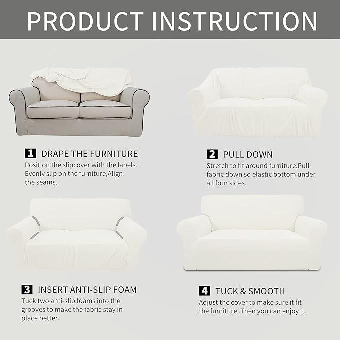 Easy-Going Stretch Oversized Sofa Slipcover 1-Piece Sofa Cover Furniture Protector Couch Soft with Elastic Bottom for Kids, Polyester Spandex Jacquard Fabric Small Checks Cream