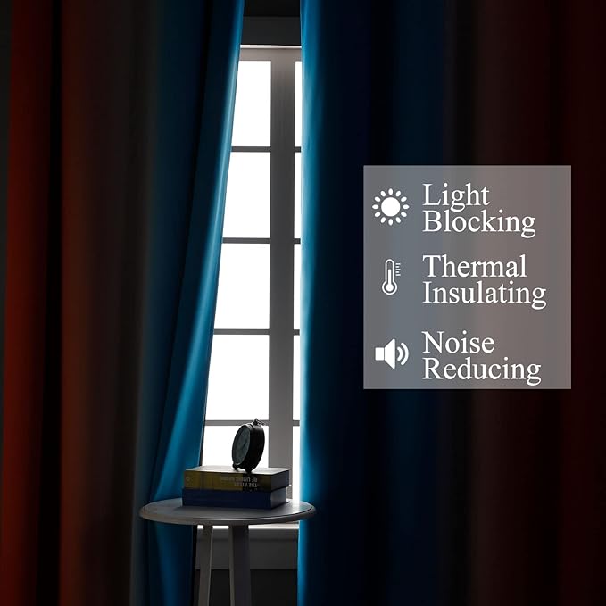 Ombre Orange and Blue Blackout Curtains 54 Inch Length 2 panels, Full Room Darkening Curtains for Bedroom, Thermal Insulated Gradient Drapes, Full Light Blocking Curtains with Grommet, 52x54 Inch