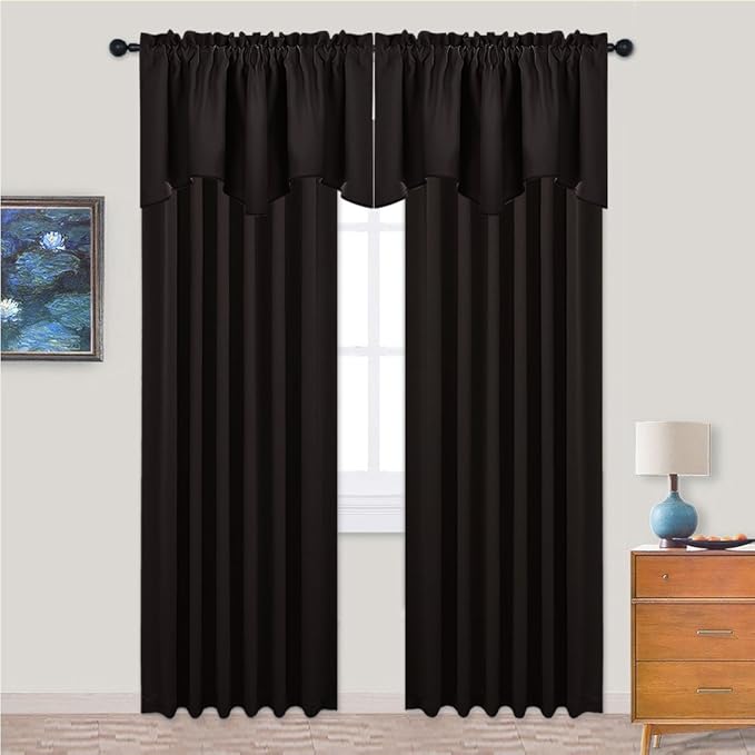 NICETOWN 2 Panels Kitchen Window Valances Farmhouse Style Window Treatment Thermal Insulated Room Darkening Curtain Valances Rod Pocket for Bedroom/Living Room, 42 x 18 inch Long, Coffe Brown
