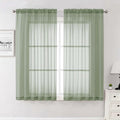 Lecloud Sage Green Sheer Curtains 63 Inch Length 2 Pcs, Dual Rod Pockets Light Filtering Window Curtains for Bedroom, Farmhouse Voile Solid Drapes for Living Room Bathroom, Each Panel 59" W x 63" L