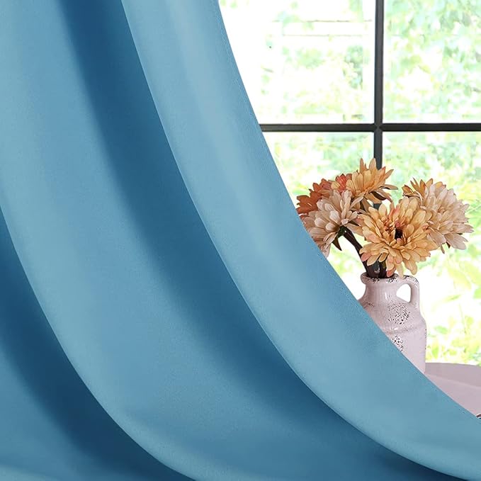 NICETOWN Teal Blue Blackout Curtain Panels for Bedroom, 2 Panels, W42 x L40-inch, Thermal Insulated Grommet Top Blackout Draperies and Drapes for Basement