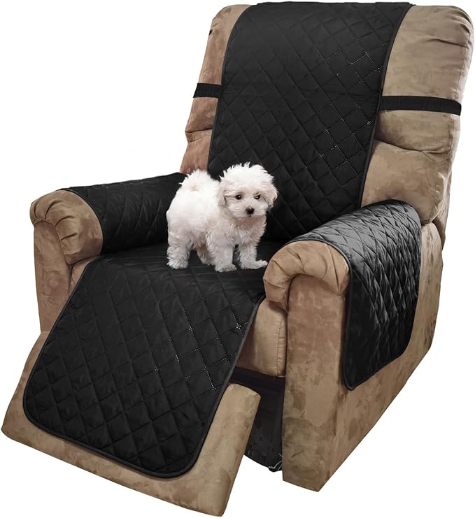 U-NICE HOME Recliner Chair Covers Reversible Quilted Water Repellent Pet Protectors with Elastic Straps (23''Recliner Small, Black/Grey)