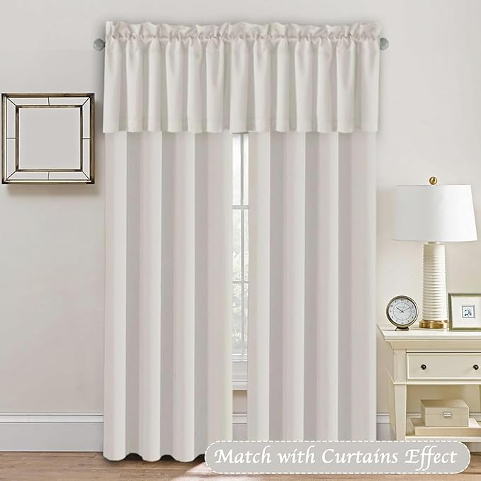 H.VERSAILTEX Blackout Kitchen Curtain Valances,Short Window Valance Curtains for Living Room/Bedroom/Bathroom Privacy Decorative Rod Pocket，2 Panels，52" W x 18" L, Solid in Ivory