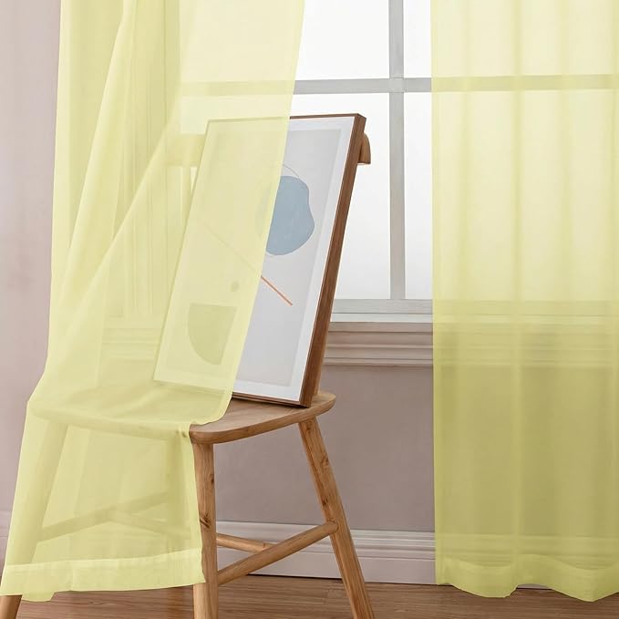 Simplebrand Light Yellow Sheer Curtains 63 Inch Length 2 Panels, Rod Pocket Solid Color Window Sheer Curtain Panels, Elegant Curtains & Drapes for Living Room, Bedroom 2 Panels (Ivory, 42" W x 63" L)