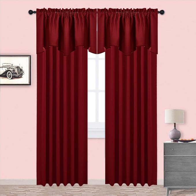 NICETOWN 2 Panels Valance for Window Farmhouse Style Window Treatment Thermal Insulated Room Darkening Curtain Valances Rod Pocket for Kitchen/Living Room/Christmas, 42 x 18 inch Long, Burgundy Red