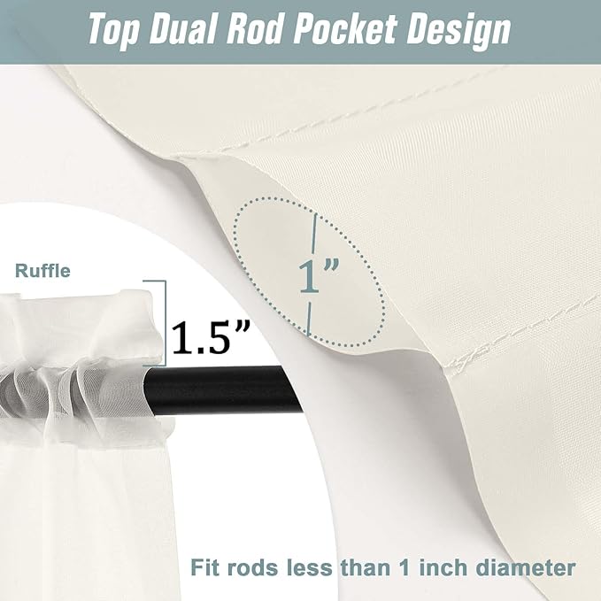 Ivory Sheer Curtains 90 Inches Long 2 Panels, Light Filtering Solid Sheer Curtains for Bedroom Living Room, Lightweight Soft Airy Window Voile Sheer Drapes, Dual Rod Pocket, 2x42Wx90L Inches