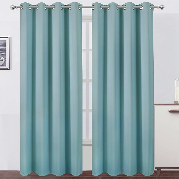 LEMOMO Blackout Curtains 52 x 84 inches Long Stone Blue Curtains Set of 2 Panels Thermal Insulated Room Darkening Curtains for Bedroom