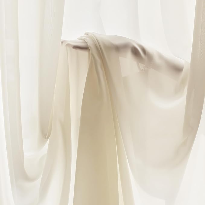 FMFUNCTEX Sheer Non-See-Through Butter Cream Curtains 108 inches Long for Living Room, Faux Silk That Let Light Curtains Light Filtering Privacy Sheer Window Drapes for Living Room, Rod Pocket 2Panels