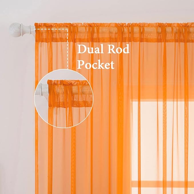 MIULEE 2 Panels Solid Fall Color Sheer Window Curtains Elegant Window Voile Panels/Drapes/Treatment for Bedroom Living Room (54X90 Inches Orange)
