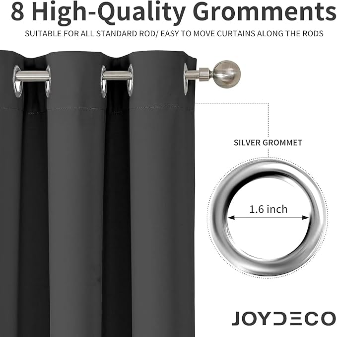 Joydeco Blackout Curtains 90 Inch Length 2 Panels Set, Thermal Insulated Long Curtains& Drapes 2 Burg, Room Darkening Grommet Drapes for Living Room Bedroom Window (Dark Grey, W52 x L90 Inch)