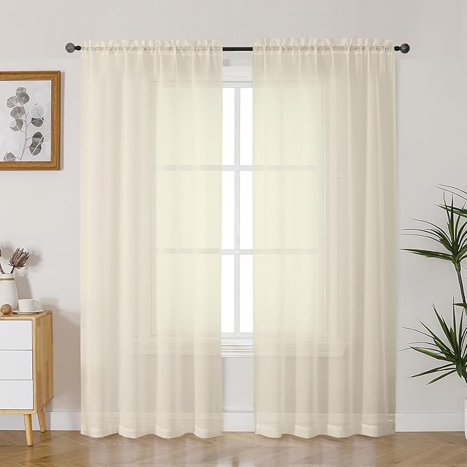 Gwine Cream Sheer Curtains 72 Inches Long 2 Panels Set for Front Door, Light Filtering Sheer Curtains for Living Room, Rod Pocket Window Treatments Drapes, Each 42Wx72L