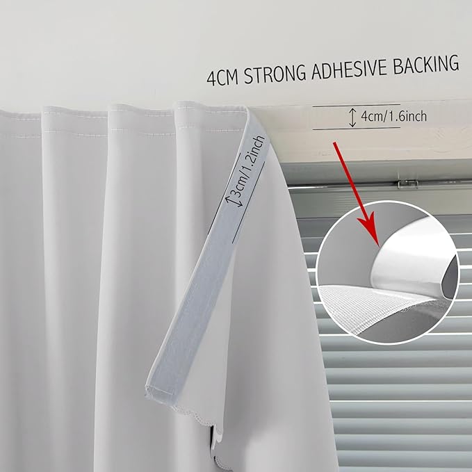 Blackout Curtains for Bedroom Sticky Curtain Blackout Window Cover Self Adhesive Curtains Rod No Drillng, 59" W X 96" L, Light Grey, 1 Panel