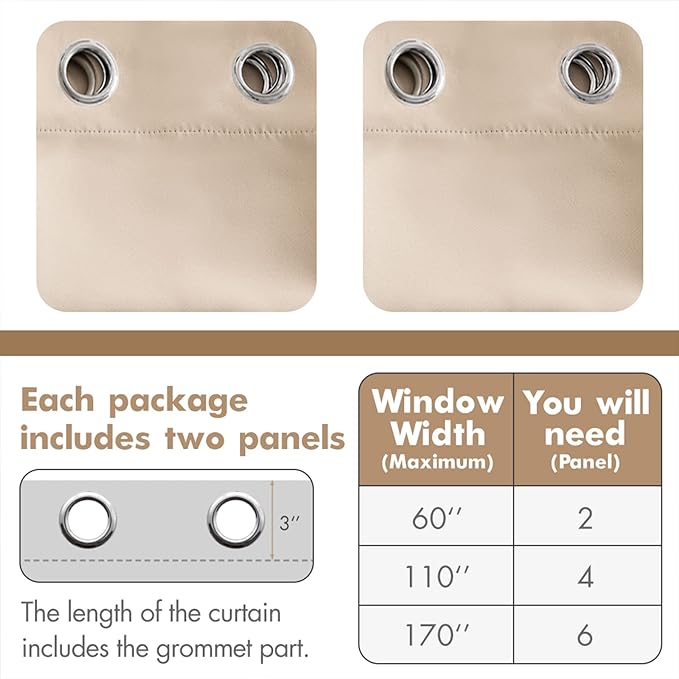 MIULEE Room Darkening Curtains Thermal Insulated Drapes Solid Window Treatment Set Grommet Top Light Blocking Blackout Curtain for Living Room/Bedroom 2 Panels 42 x 63 inch Beige