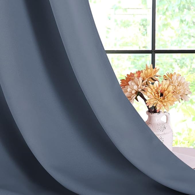 NICETOWN Stone Blue Thermal Insulated Curtains Blackout Draperies, Set of 2, 34 by 40 inches Long, Window Treatment Solid Grommet Room Darkening Drape Panels for Bedroom