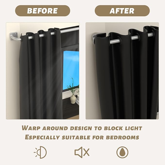 UIOSANRT Warp Around Curtain Rods for Windows 28 to 48 inch, 5/8" Diameter Blackout Curtain Rod for Bedroom Living Room Silver