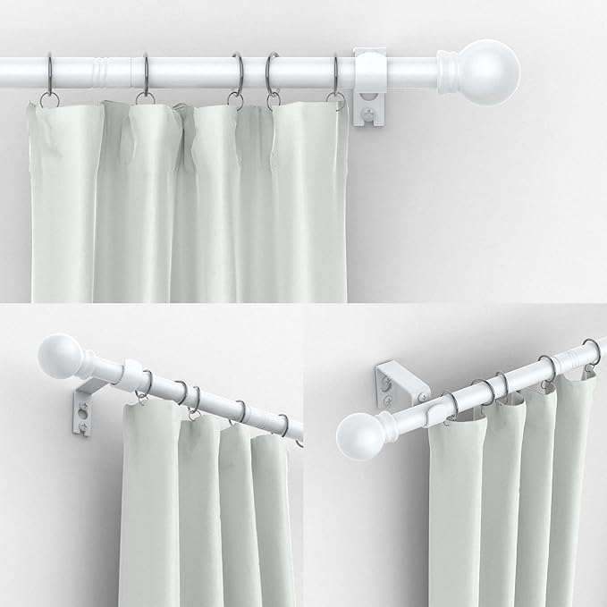 Thestoa Curtain Rods for Windows 30-62 Inch, 5/8" White Curtain Rod for Bedroom, Living Room,Kitchen,Farmhouse, Outdoor