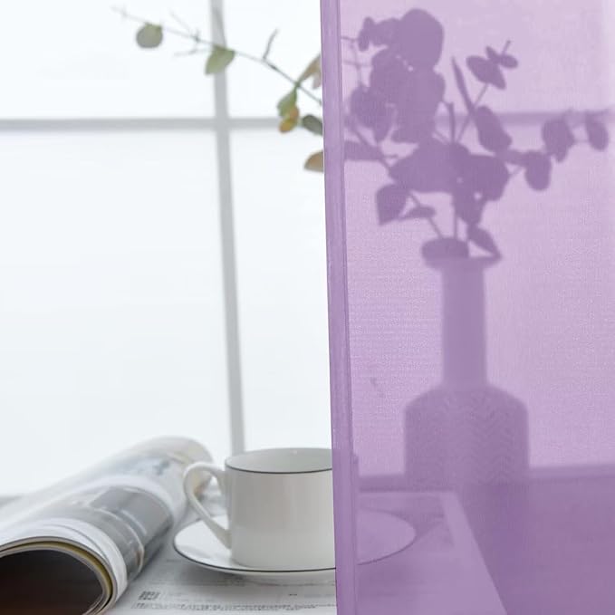 SpaceDresser Lavender Sheer Curtains 4 Panels Rod Pocket Semi-Sheer Curtain 72 Inches Long Light Filtering Voile Window Drapes for Bedroom Living Room Kitchen, Each 52W x 72L