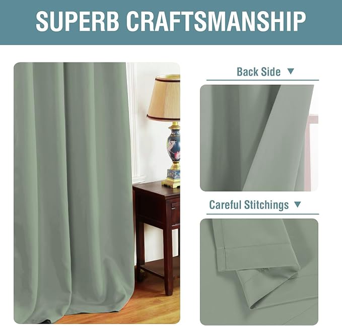 H.VERSAILTEX Blackout Curtain for Living Room Thermal Insulated Window Treatment Curtain Extra Long 84 inch Length Energy Saving Solid Grommet Top Blackout Drape, One Panel, Sea Grass, 52" W x 84" L