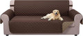 U-NICE HOME 4 Seater Sofa Cover 91 Inch Large Couch Covers for 4 Cushion Couch with Elastic Straps Water Resistant Furniture Protector Cover for Pets Cat (Sofa XX-Large, Chocolate/Taupe)