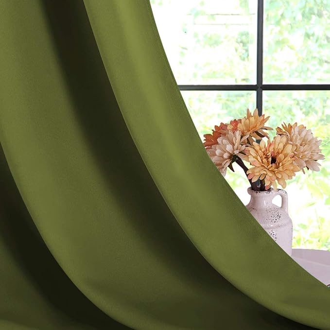 NICETOWN Blackout Window Curtains 70" L, 2 Panels, 34 inch, Olive Green, Grommet Top Room Darkening Thermal Insulated Vertical Window Drapes Modern for Flat/Apartment