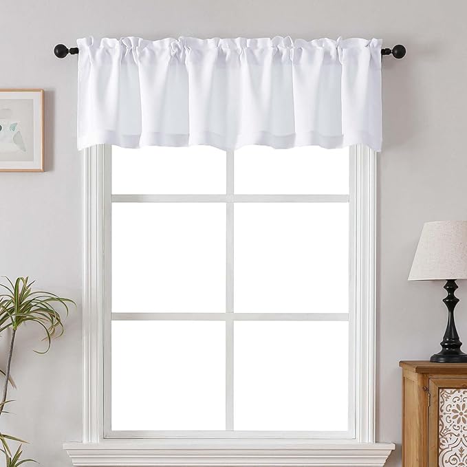 Chyhomenyc Pure White Valances for Windows, Short Window Valance Curtains for Living Room Bedroom Bathroom, Room Darkening Solid Privacy Small Kitchen Valances, 60Wx16L, 2 Pack