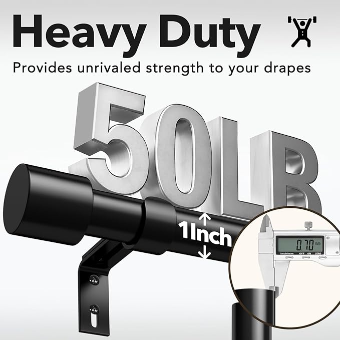 Extra Long Curtain Rods for Windows 32 to 170 Inch, 1 Inch Black Heavy Duty Curtain Rods for Patio, Farmhouse, Bedroom, Living Room, Adjustable Metal Drapery Rod (A2,Black,32"-170")