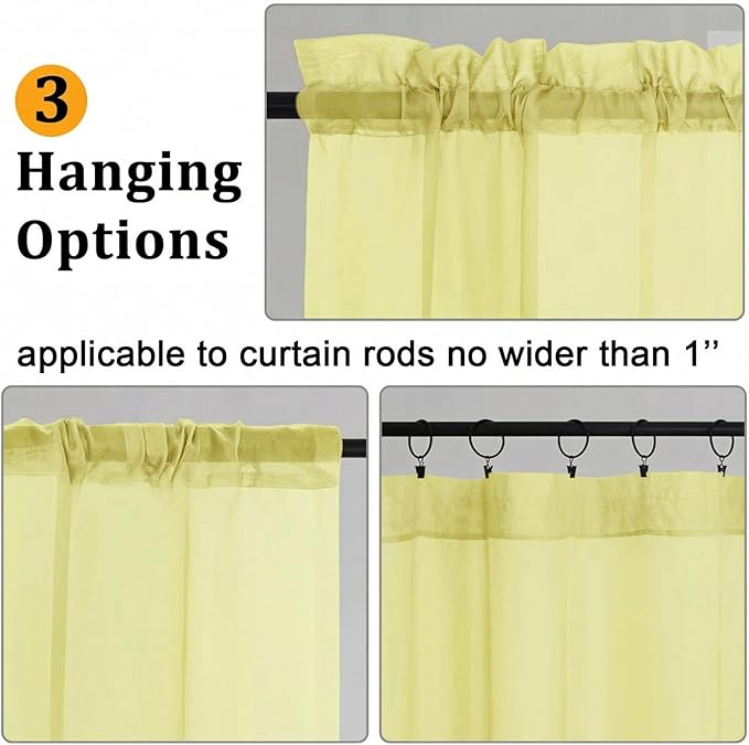 Gwine Sheer Curtains 63 Inch Length - Light Filtering Rod Pocket Window Curtain Panels for Bedroom, Elegant Soft Voile Living Room Sheer Drapes, Each 42Wx63L, 2 Panels, Lemon