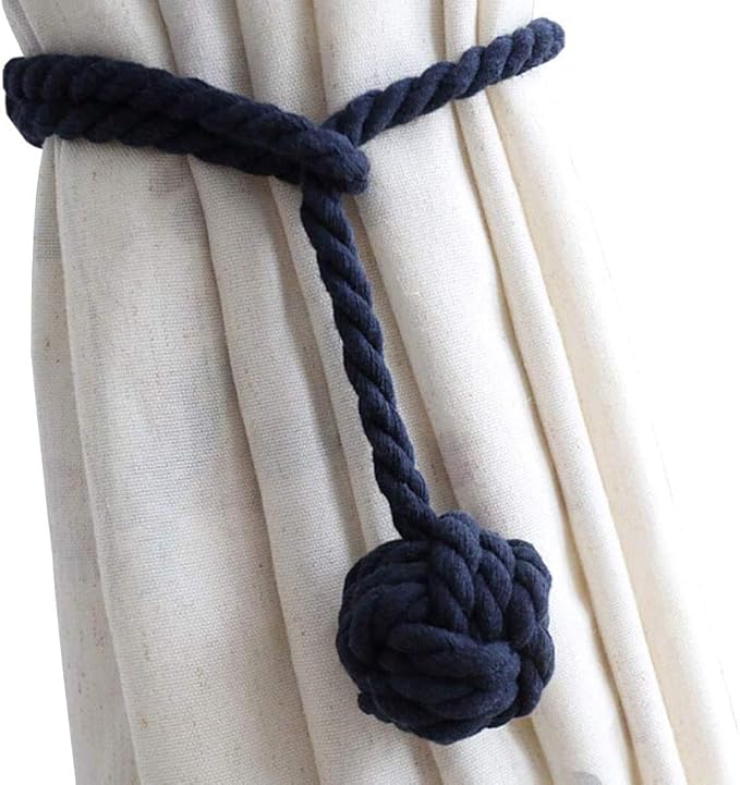 Melaluxe 2 Pack Curtain Tiebacks - Heavy Duty Curtain Rope Tieback, Handmade Rural Decorative Curtain Holdbacks (Navy Blue)