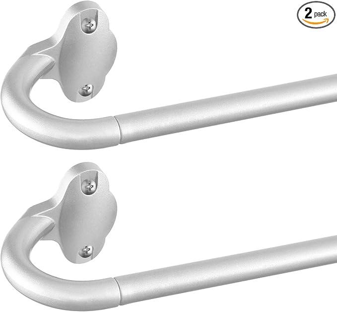 TVWOO Silver Wrap Around Curtain Rods 2Pack:Small Blackout Adjustable Window Curtain Rod for Bedroom Kitchen Apartment Renter Friendly,Room Darkening Curved Drapery Rods Easy Install,Nickel 48-90 Inch