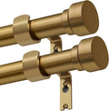 Lootkell 2 Pack Brass Gold Curtain Rods Set for Windows 66 to 120 Heavy Duty 1" Diameter Adjustable Window Single Rods with Solid Metal Finials for Bedroom Living Room Kitchen Farmhouse
