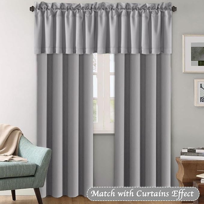 H.VERSAILTEX Blackout Valances for Windows,Kitchen Valance Curtains for Living Room/Bedroom/Bathroom/Basement Privacy Rod Pocket Short Window Valance Curtains, 4 Panels 52" W x 18,Dove Gray