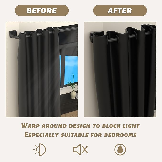 UIOSANRT Curtain Rods for Windows 48 to 84 inch, 5/8" Diameter Black Curtain Rod Ceiling Mount, Warp Around Long Curtain Rod for Bedroom Living Room