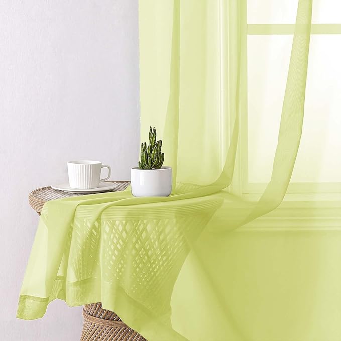 Lecloud Lemon Sheer Curtains 72 Inches Long 2 Panels, Solid Voile Rustic Window Curtains for Bedroom Dining Room, Light Filtering Rod Pockets Living Room Decor Drapes, Each Panel 42" W x 72" L