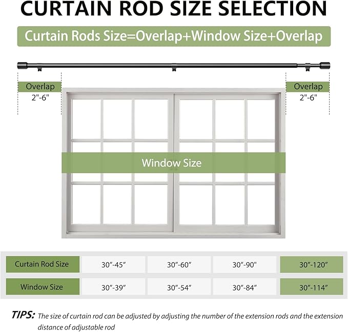 5/8” Diameter Curtain Rods 30-120 Inch, for 30-114 Inch Windows, Adjustable Splicing Black Curtain Rods for Windows with Brackets, Window Rod Long Small Curtains Rod