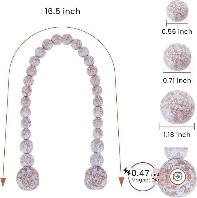 KLOGTSIND Magnetic Curtain Tiebacks, Curtain Tie Backs for Curtains 4 Pack, Wood Bead Curtain Tiebacks, Curtain Holders for Boho Bedroom Decor, Baby Nursery Decor, Farmhouse Decor