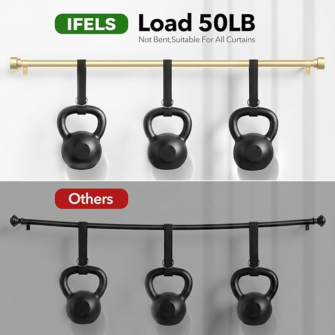 IFELS 2 Pack Heavy Duty Curtain Rods for Windows 28 to 48 Inch, 1 Inch Gold Adjustable Curtain Rod Set with Easy Installation and Modern Design (A1,Gold,30-60",2Pack)