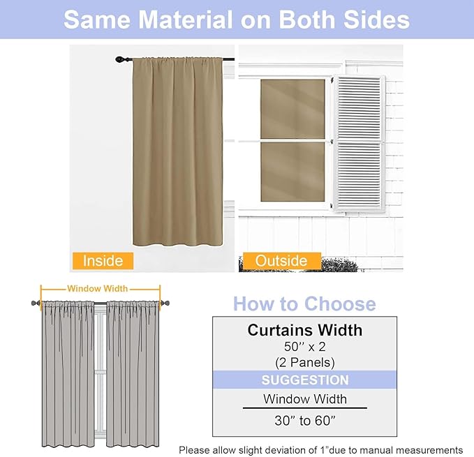 Simplebrand Ava Blackout Curtains for Patio 108 Inches Long 2 Panels Set, Solid Thermal Insulated Room Darkening Rod Pocket Window Treatment Curtains Blackout Drapes, W50 x L108 Inch, Taupe